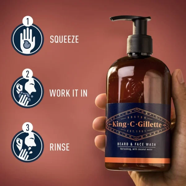 King C. Gillette Beard Shampoo & Face Wash, 350 ml, with Coconut Water, Argan Oil & Avocado Oil, Helps Beard Growth - Image 4